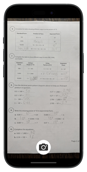 Take a Photo of a math worksheet